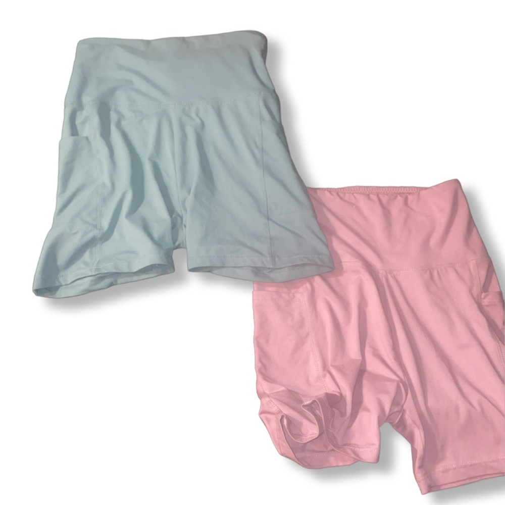Blue and pink biker shorts